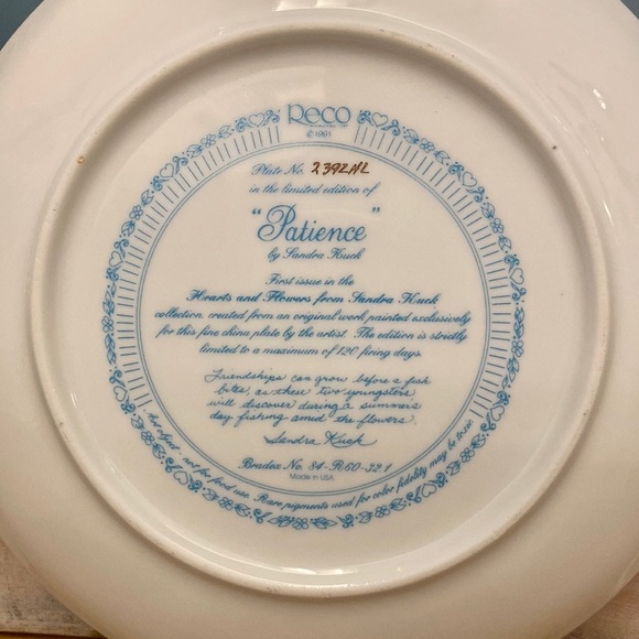 Vintage Sandra Kuck Collectors Plate -
"Patience" - Hearts & Flowers - Picture 3 of 3